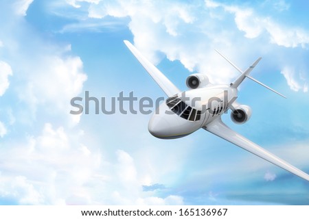 Private business jet with sky background and room for text or copy space