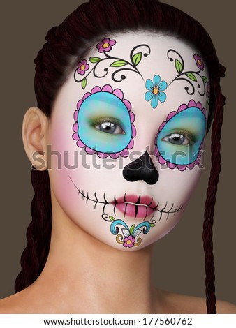 Beautiful woman with unique face painted makeup