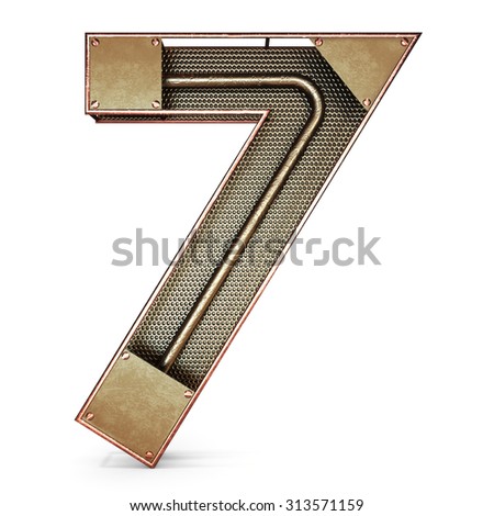 3d Number Seven 7 Symbol With Rustic Gold Metal, Mesh, Tubes With ...