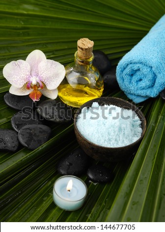 sitting tropical spa with palm texture