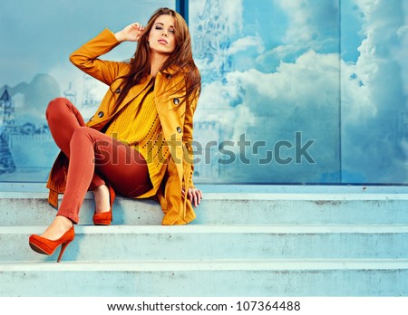 Woman in autumn Moscow city