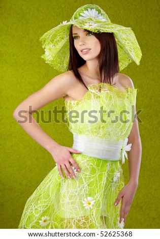 Beautiful spring woman portrait. green concept