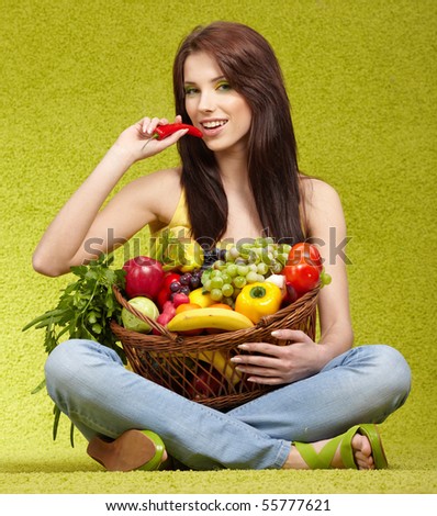 Woman with  fruits and vegetables