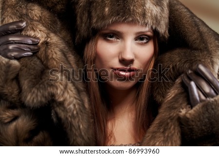 Portrait Of A Beautiful Woman Wearing Fur Stock Photo 86993960 ...