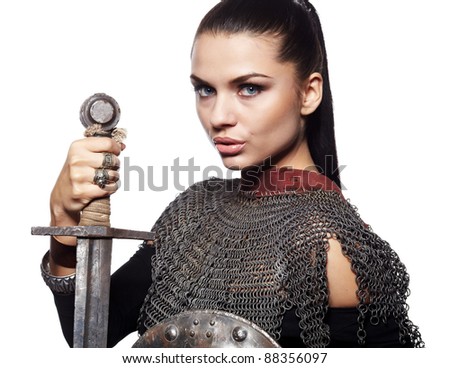 Portrait of a medieval female knight in armour