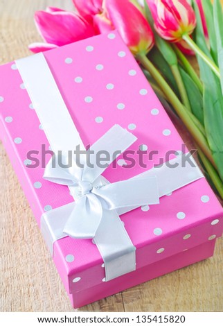 box for present and tulip