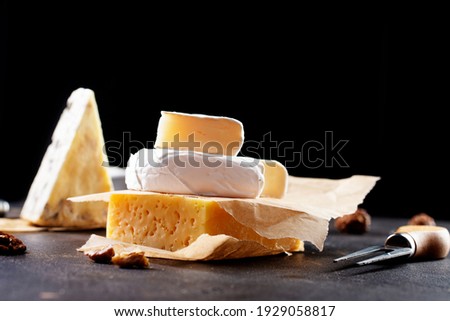 Different types of cheese. Cheeses mix set dor blu chedar camamber brie