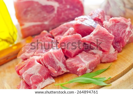 raw meat and knife on the wooden board