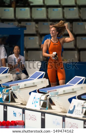 BARCELONA - AUGUST  3: Yuliya Efimova ( Russia ) after broken the  world record in Barcelona FINA World Swimming Championships on August 3, 2013 in Barcelona, Spain