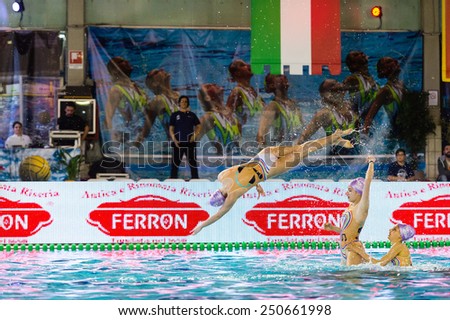 MILAN, JANUARY 10: Syncro Team  BPM Sport Management performing  Free Combination during the Synchronised Swimming Open   on January 10, 2015 , Milan( Italy).