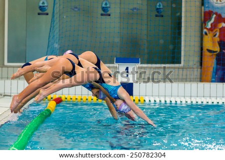 MILAN, JANUARY 10: Syncro Team  BPM Sport Management performing  Free Combination during the Synchronised Swimming Open   on January 10, 2015 , Milan( Italy).