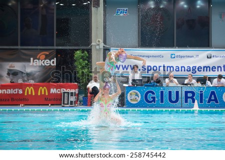 MANTOVA - FEBRUARY 19:    BPM Sport Management   Synchronized swimming team performing in Italian Meeting  on February 19, 2015  in Mantova, Italy.