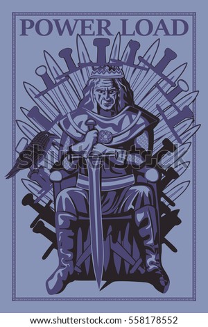 Power Load. King on the throne. Engraving. Vector illustration.