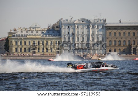 ST.PETERSBURG, RUSSIA - JULY 11: Mad Croc F1 team driver Alex Carella of Italy competes in the annual Formula 1 powerboat Grand Prix of Russia July 11, 2010 in St.Petersburg Russia.