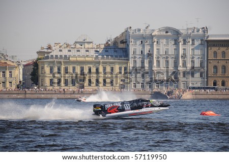 ST.PETERSBURG, RUSSIA - JULY 11: Mad Croc F1 team driver Sami Selio of Finland competes in the annual Formula 1 powerboat Grand Prix of Russia July 11, 2010 in St.Petersburg Russia.