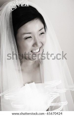 Beautiful Korean bride wearing a traditional wedding gown