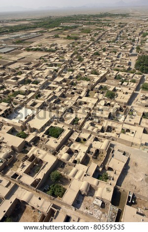 Aerial view of third world country countryside.