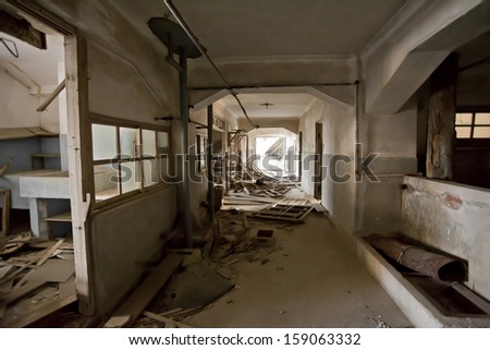 abandoned house, inside of abandoned building with mess break bricks