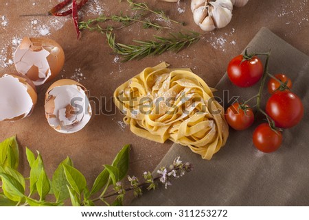 Pasta menu, Preparation of pasta recipe ingredients with empty notebook written how to make fresh pasta
