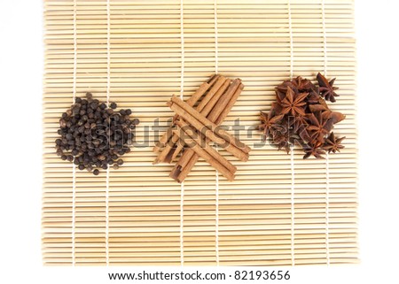 chinese herb, three kinds of seasoning chinese herbs on mat.