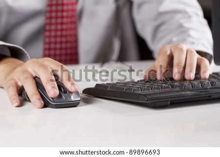 desktop work, businessman working by using black desktop computer.