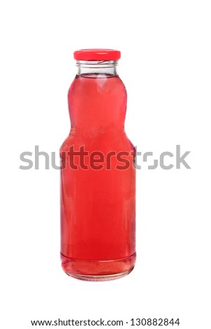 Bottle of red juice isolated on white background