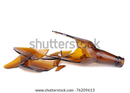 Shattered Brown Beer Bottle Isolated On The White Background Stock ...