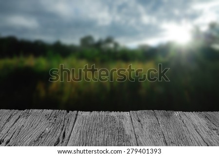 Defocus and blur image of old wood and Clearing in the forest in sunny summer morning for background usage