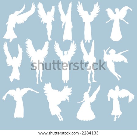 Silhouettes Of White Angels On A Blue Background Stock Vector ...
