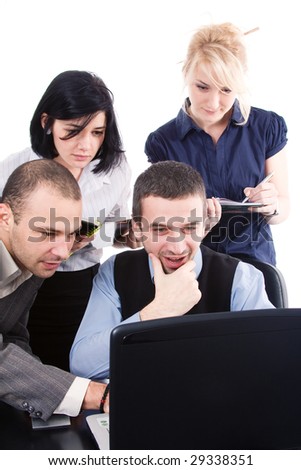 Business-team working in the office, surrounding the boss