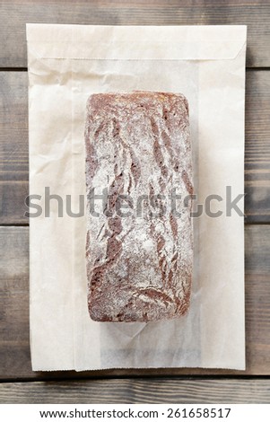 Bread on paper packaging. Top view