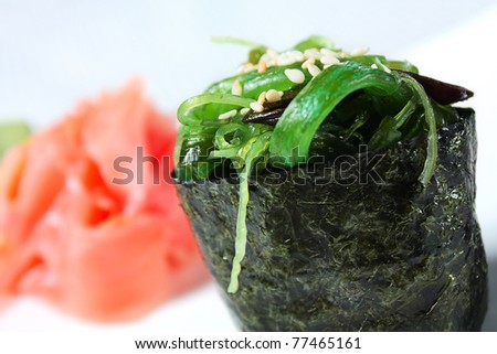 Japanese fresh maki sushi with green seaweed Chuka