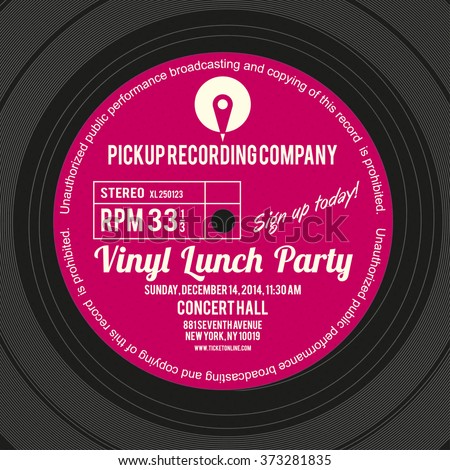 Vinyl cover or label design using as layout for concert poster of an album launch party
