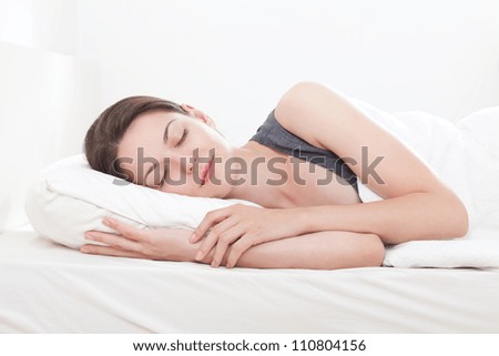 Similar – Image, Stock Photo young woman asleep in bed at night