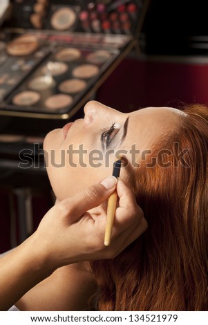 Eyes Makeup.Make-up.Eyes shadows. Eye shadow brush