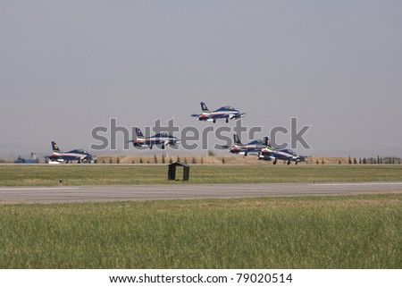 IZMIR,TURKEY – JUNE 06 :italian demonstration team ´´frecce tricolori´´ aermacchi mb-339 jets take off at ´´Airshow Turkey´´ on june 06 2011 in izmir, Turkey,
