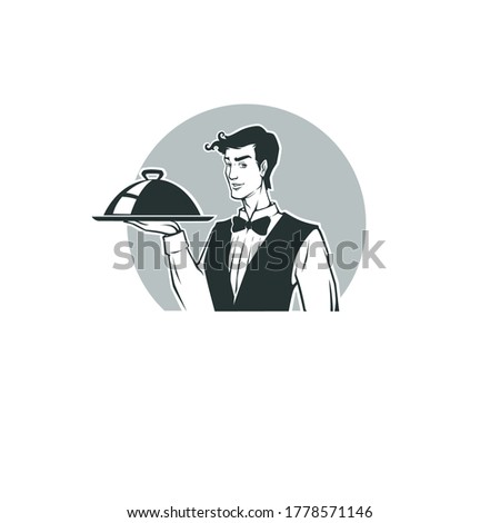 handsome waiter on work, vector illustration for your logo, label, emblem