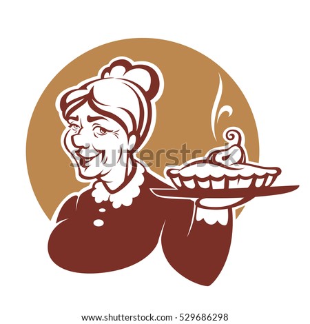 vector portrait of lovely grandmother and home made pie