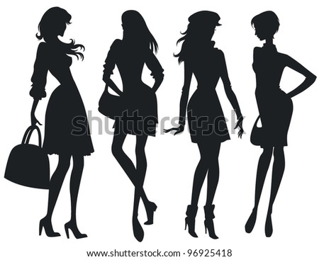 Vector Collection Of Fashionable Girl Silhouettes - 96925418 : Shutterstock