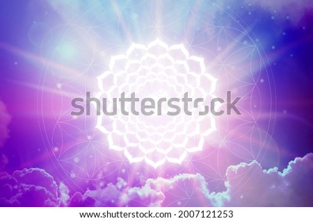 Sahasrara Chakra symbol on a purple background. This is the seventh Chakra, also called The Crown Chakra