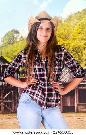 A sassy young teen cowgirl in an old western town.