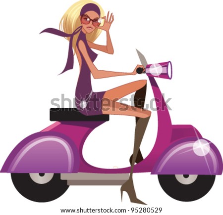 Side View Of Woman Riding Scooter Side View Of Woman Riding Scooter