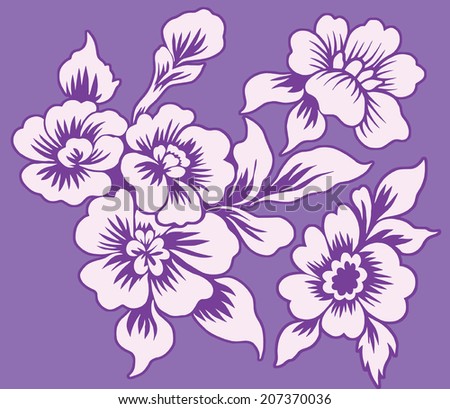 Purple background. bouquet of flowers and sweet line.