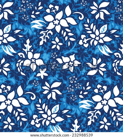 Vector patterns of small flowers on blue sky.