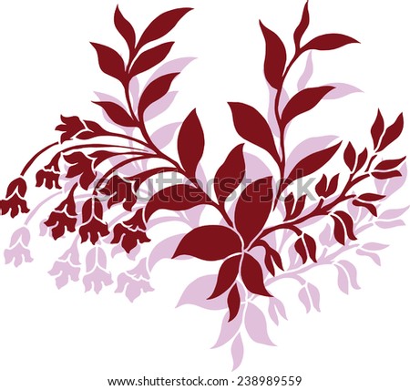 Pattern design with foliage and flowers of small red flowers.