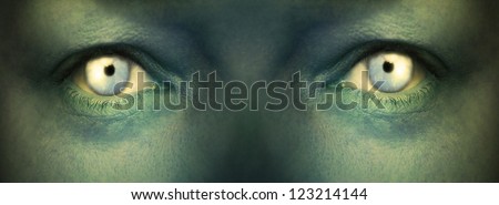 Close up of human eyes with a sky in the iris representing an ecological concept
