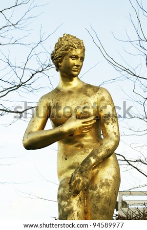 Photo of a beautiful unusual golden female sculpture