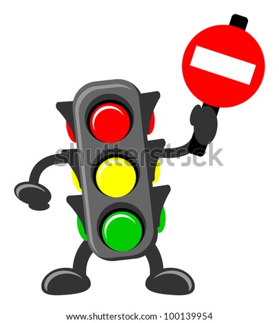 Illustration Of Traffic Light Cartoon With Traffic Sign - 100139954 ...