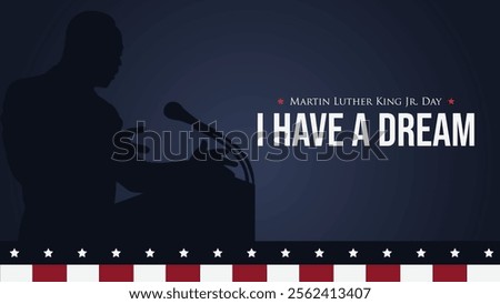 Patriotic Martin Luther King Jr Day background in vector format, showcasing a blend of red, white, and blue colors inspired by the United States flag. Ideal for commemorative and promotional content.