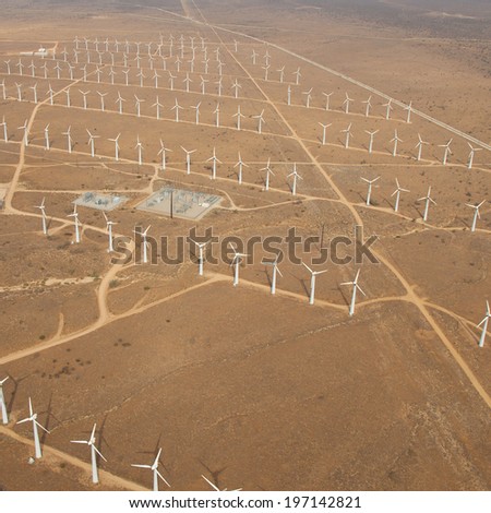 Elegant white wind turbines in the California dessert